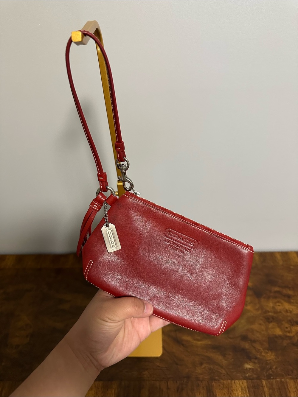 Coach Red Leather Wristlet with Detachable Strap